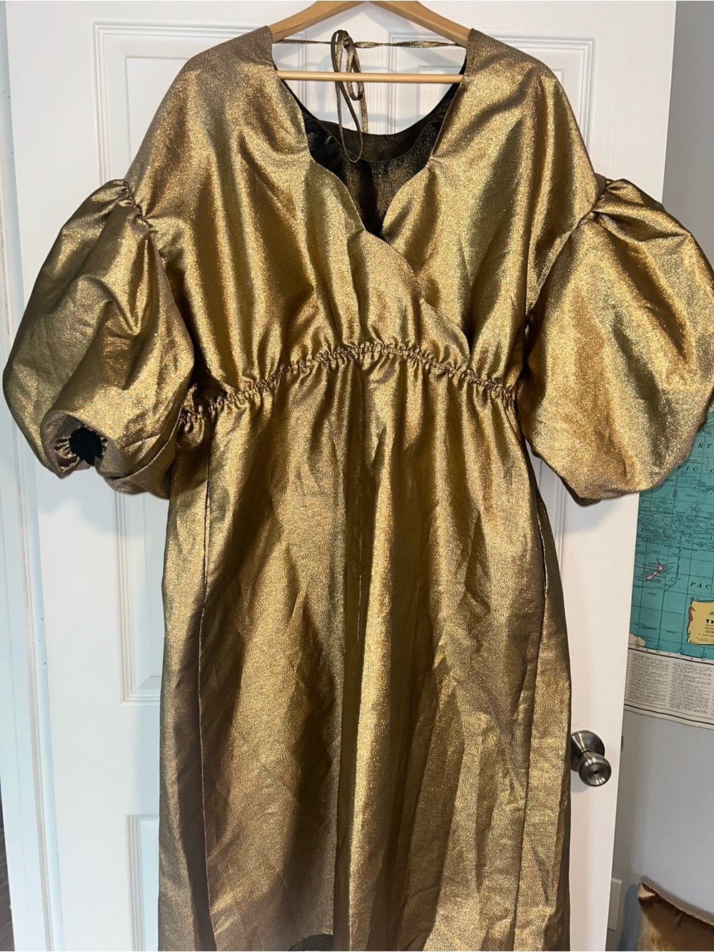Gold Puff sleeve Dress -